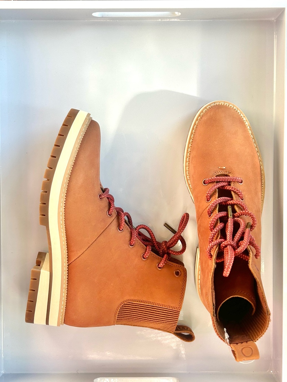 Toms Women's Tan Lace-Up Boots with Red-Brown Laces
